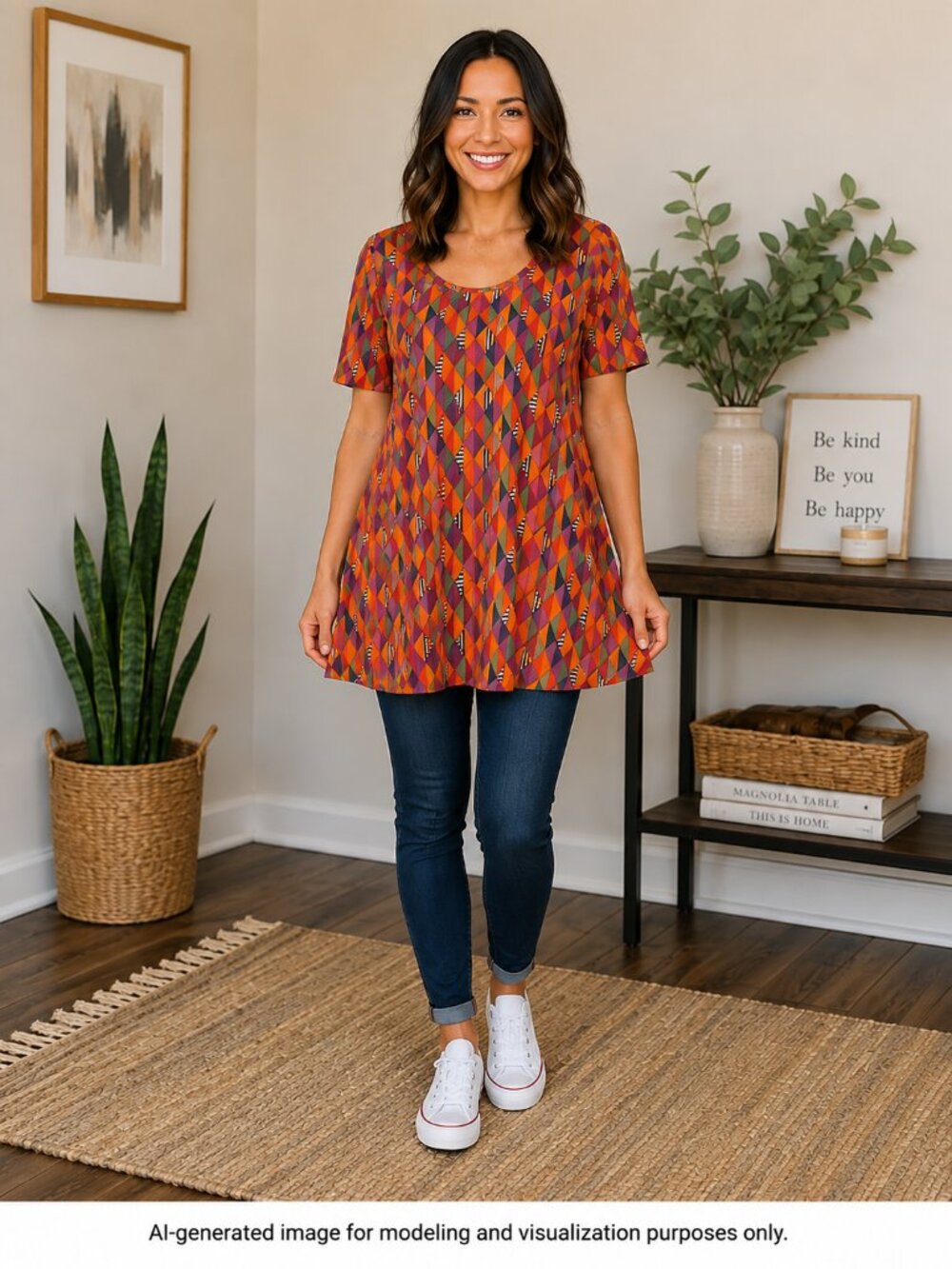 Lularoe Geometric Diamond Orange Purple Navy Perfect T